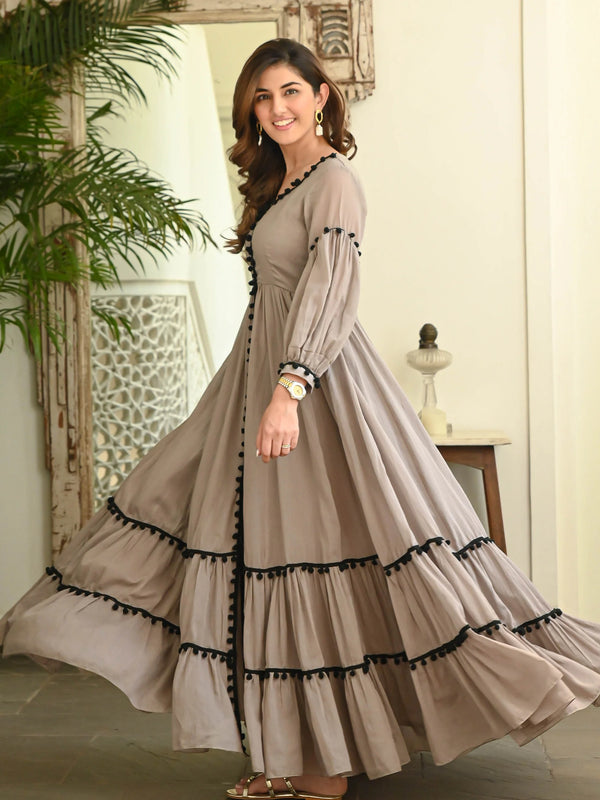 BROWN POMPOM DRESS – FLOOR