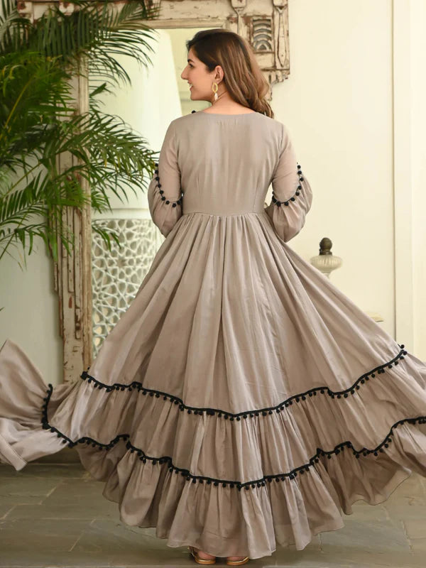 BROWN POMPOM DRESS – FLOOR