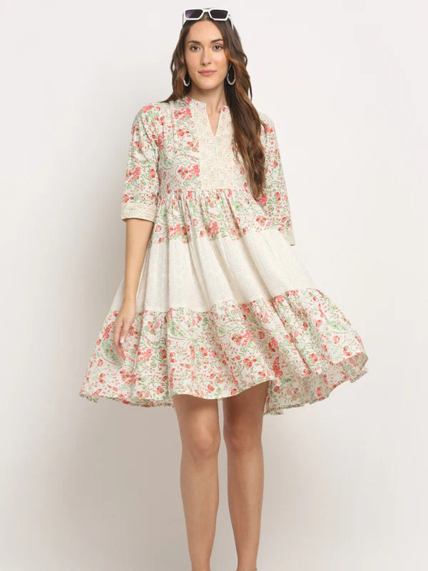 IVORY PETAL – EMBROIDERED TIERED COTTON MIDI