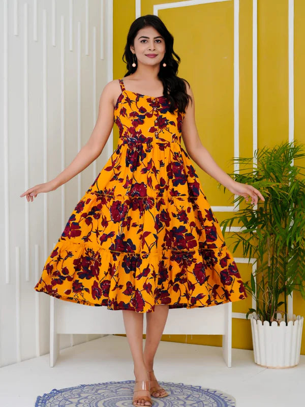 TROPICAL BLOOM FLARED COTTON DRESS