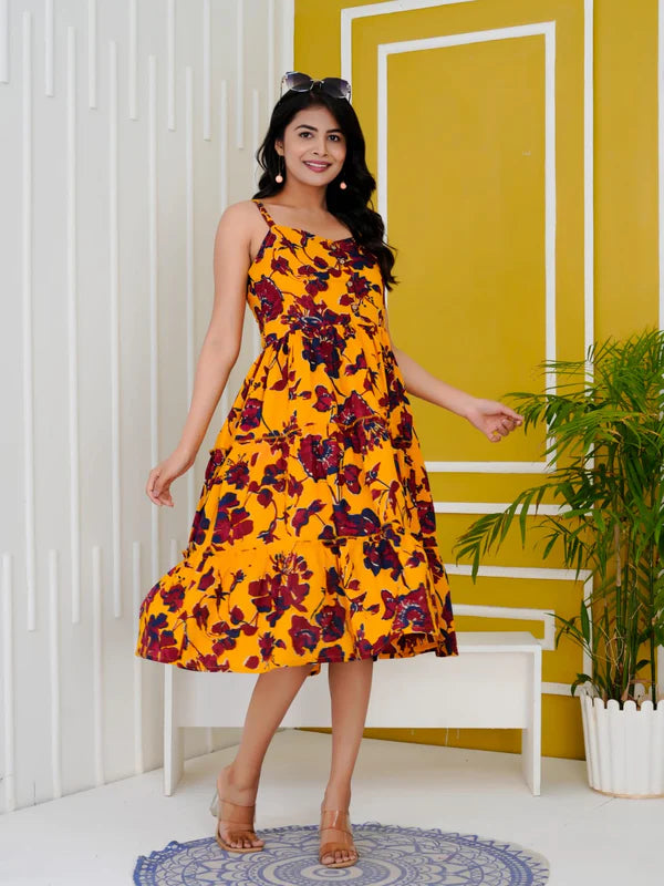 TROPICAL BLOOM FLARED COTTON DRESS