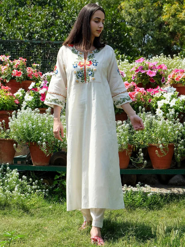 FLORAL MUSE" – OFF-WHITE COTTON CO-ORD WITH VIBRANT EMBROIDERY