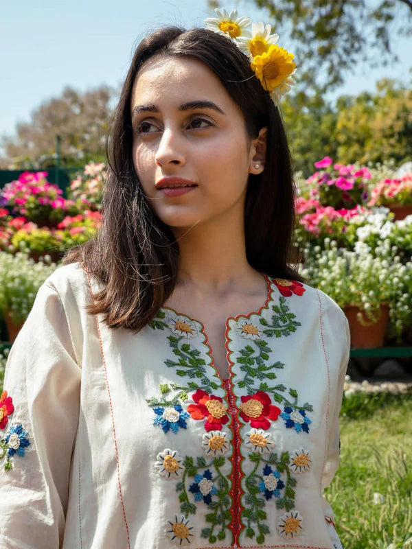 FLORAL MUSE" – OFF-WHITE COTTON CO-ORD WITH VIBRANT EMBROIDERY