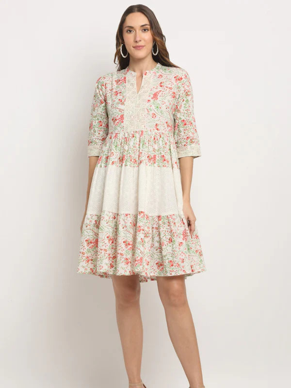 IVORY PETAL – EMBROIDERED TIERED COTTON MIDI