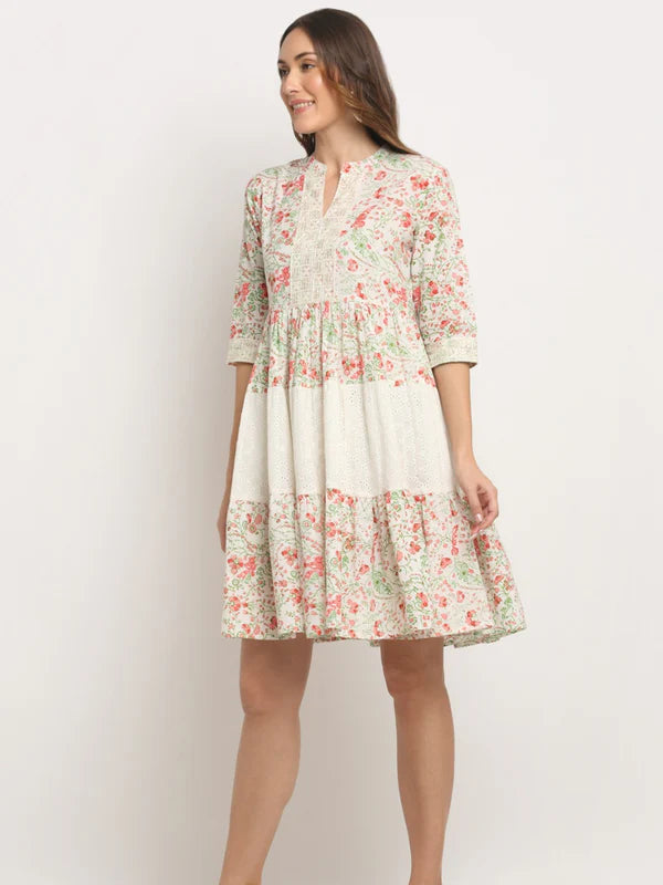 IVORY PETAL – EMBROIDERED TIERED COTTON MIDI