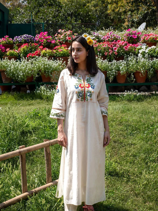 FLORAL MUSE" – OFF-WHITE COTTON CO-ORD WITH VIBRANT EMBROIDERY