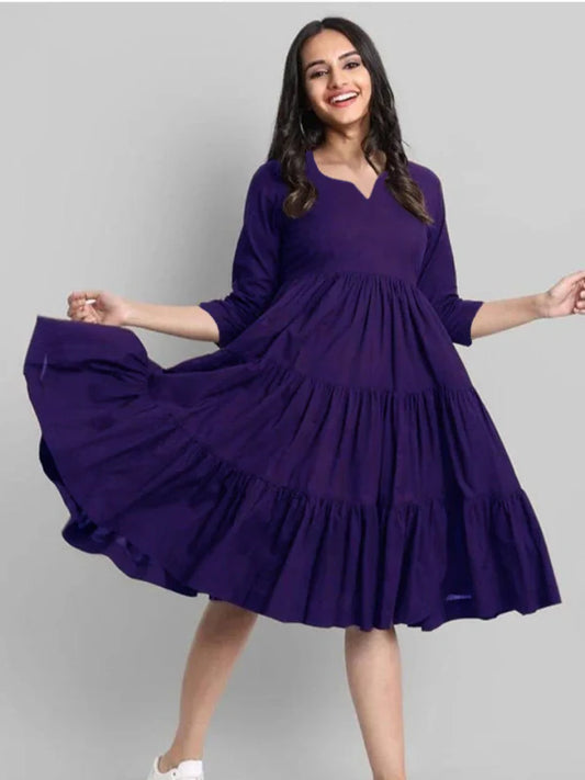 PURPLE FLARED TIER DRESS IN RAYON | INDOLADY